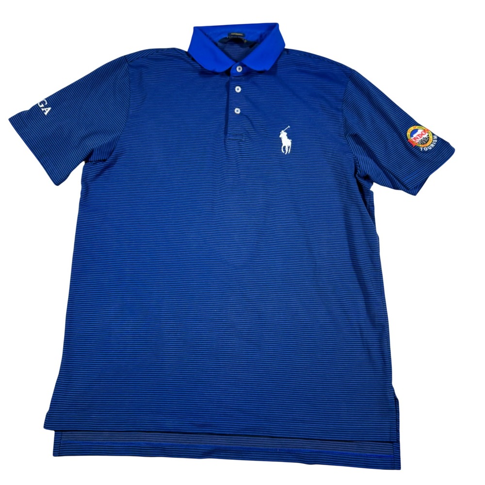 Polo Golf Ralph Lauren Polo Shirt Mens L Blue Striped AJGA London KY Tourism